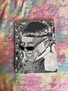 Hand painted Oliver Tree Portrait Canvas - Black & Gray Contemporary Wall Art